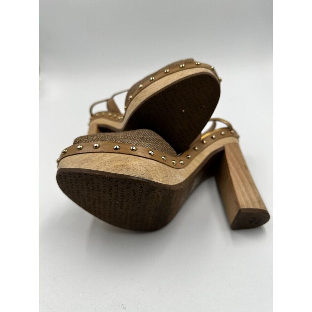 Pura Lopez Size 36 Studded Heeled Sandals Pumps Platform Wooden Chunky Heel Shoe - Picture 7 of 8